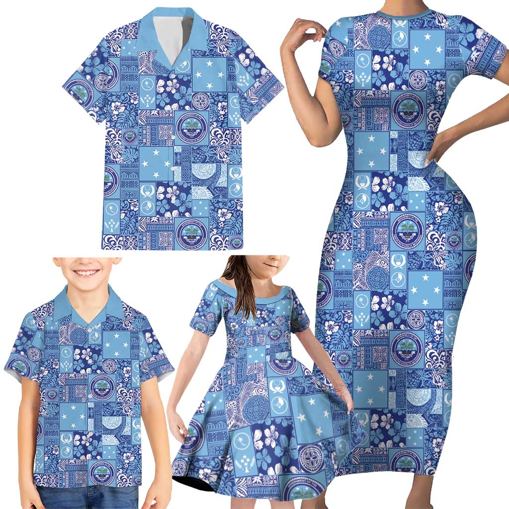 Federated States of Micronesia Merry Christmas Family Matching Short Sleeve Bodycon Dress and Hawaiian Shirt Pacific Patchwork Xmas Vibes LT9 - Polynesian Pride