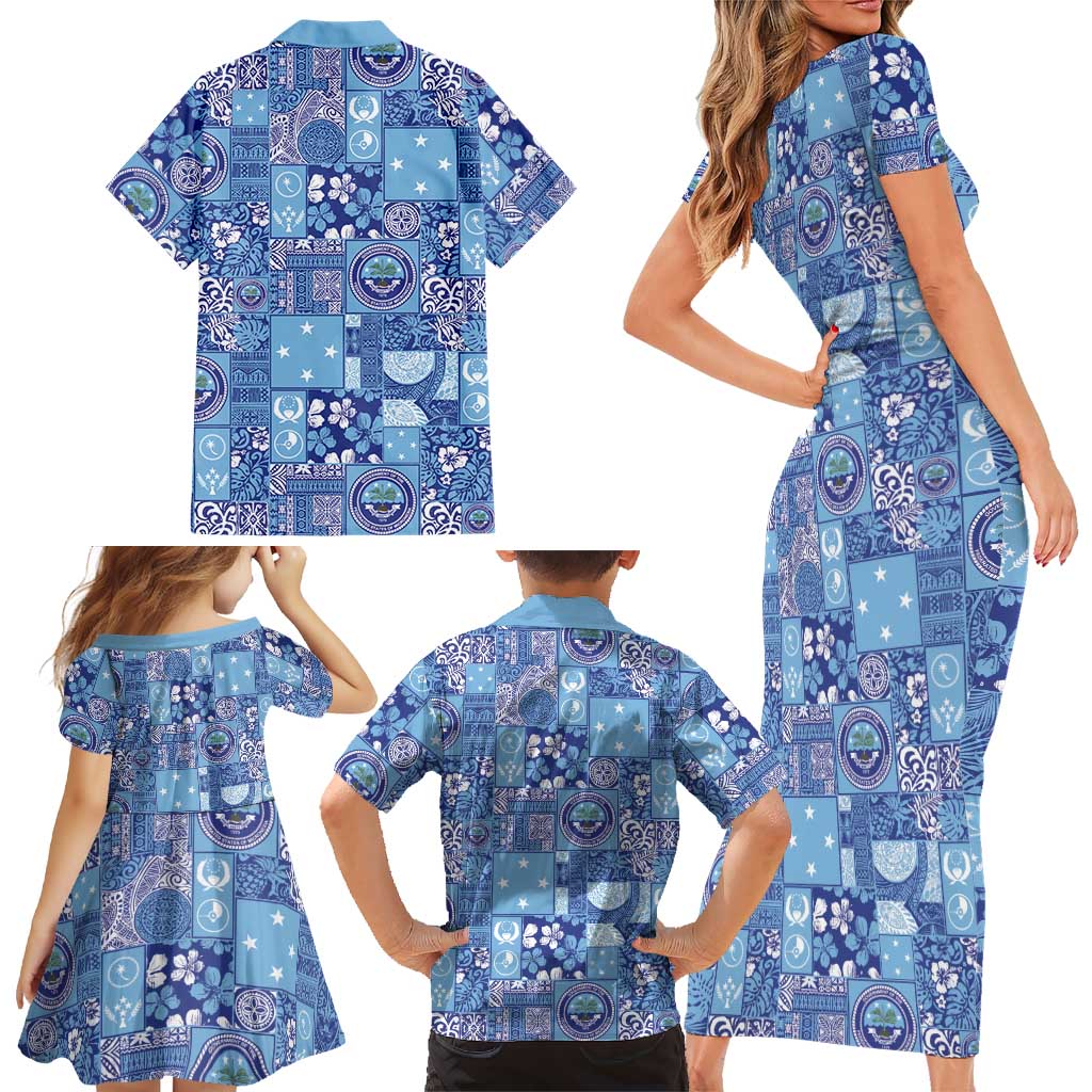 Federated States of Micronesia Merry Christmas Family Matching Short Sleeve Bodycon Dress and Hawaiian Shirt Pacific Patchwork Xmas Vibes LT9 - Polynesian Pride