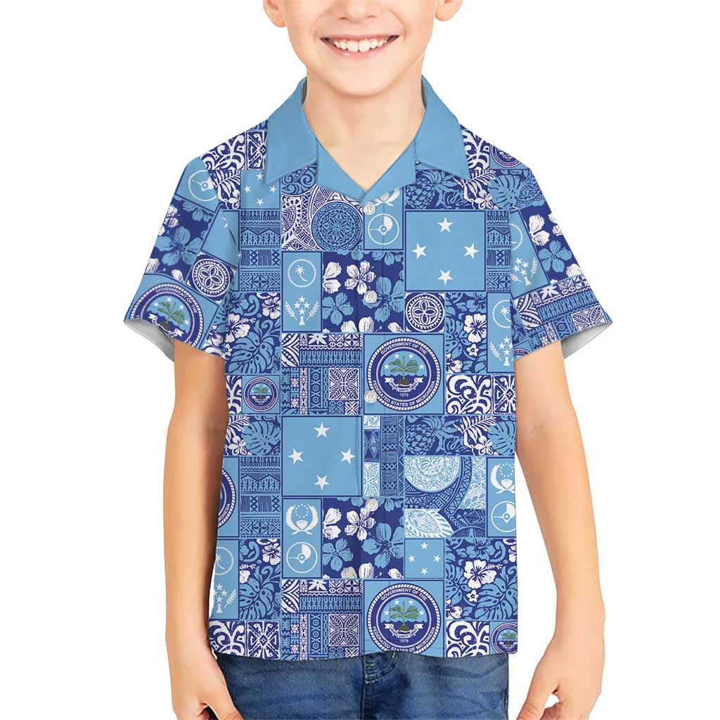 Federated States of Micronesia Merry Christmas Family Matching Tank Maxi Dress and Hawaiian Shirt Pacific Patchwork Xmas Vibes LT9 Son's Shirt Blue - Polynesian Pride