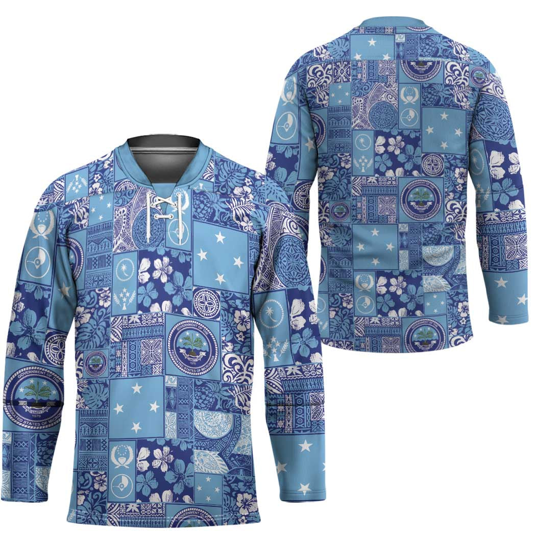 Federated States of Micronesia Merry Christmas Hockey Jersey Pacific Patchwork Xmas Vibes - Polynesian Pride