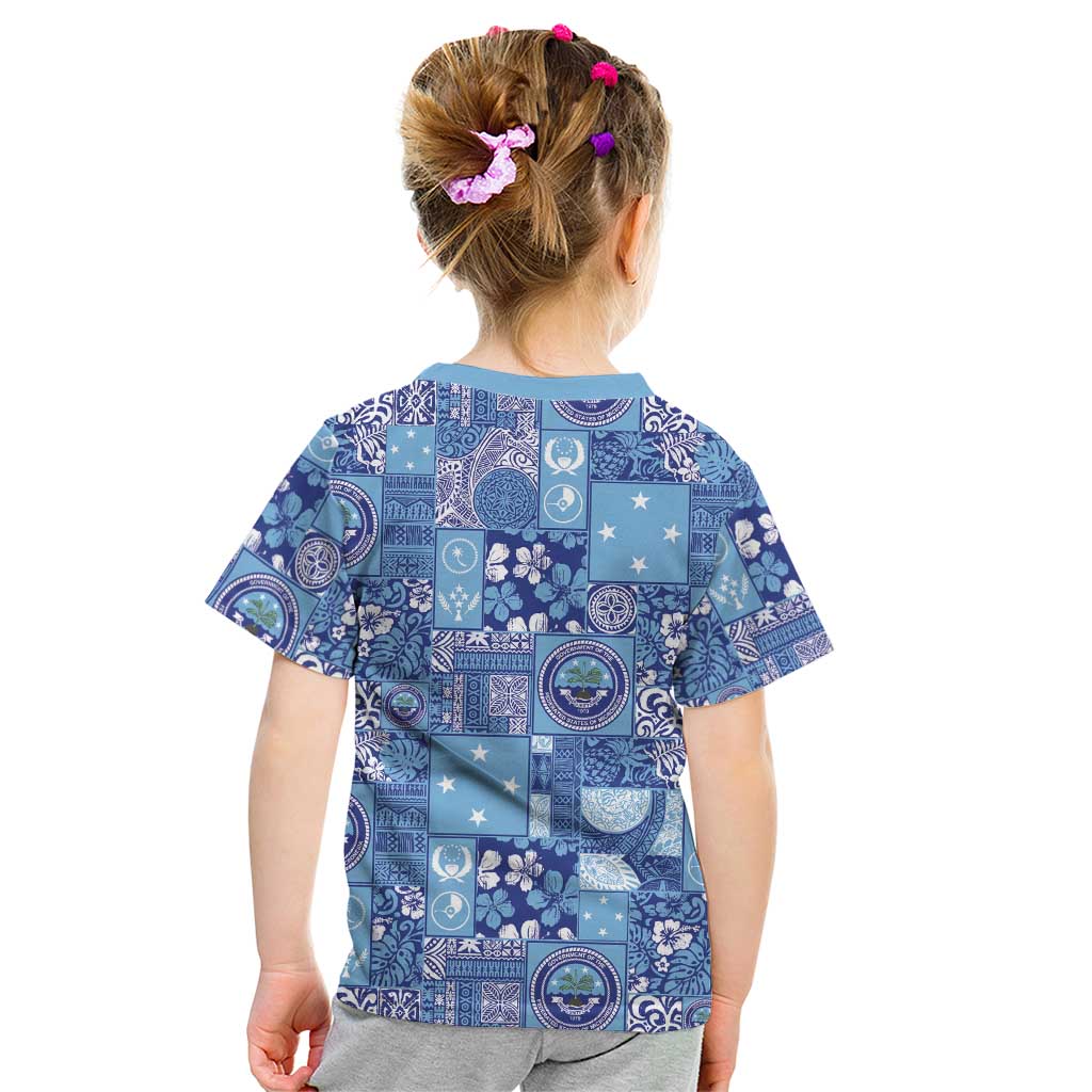 Federated States of Micronesia Merry Christmas Kid T Shirt Pacific Patchwork Xmas Vibes - Polynesian Pride