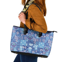 Federated States of Micronesia Merry Christmas Leather Tote Bag Pacific Patchwork Xmas Vibes - Polynesian Pride