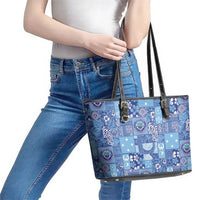 Federated States of Micronesia Merry Christmas Leather Tote Bag Pacific Patchwork Xmas Vibes - Polynesian Pride