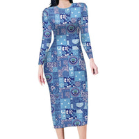 Federated States of Micronesia Merry Christmas Long Sleeve Bodycon Dress Pacific Patchwork Xmas Vibes - Polynesian Pride