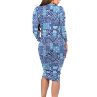 Federated States of Micronesia Merry Christmas Long Sleeve Bodycon Dress Pacific Patchwork Xmas Vibes - Polynesian Pride