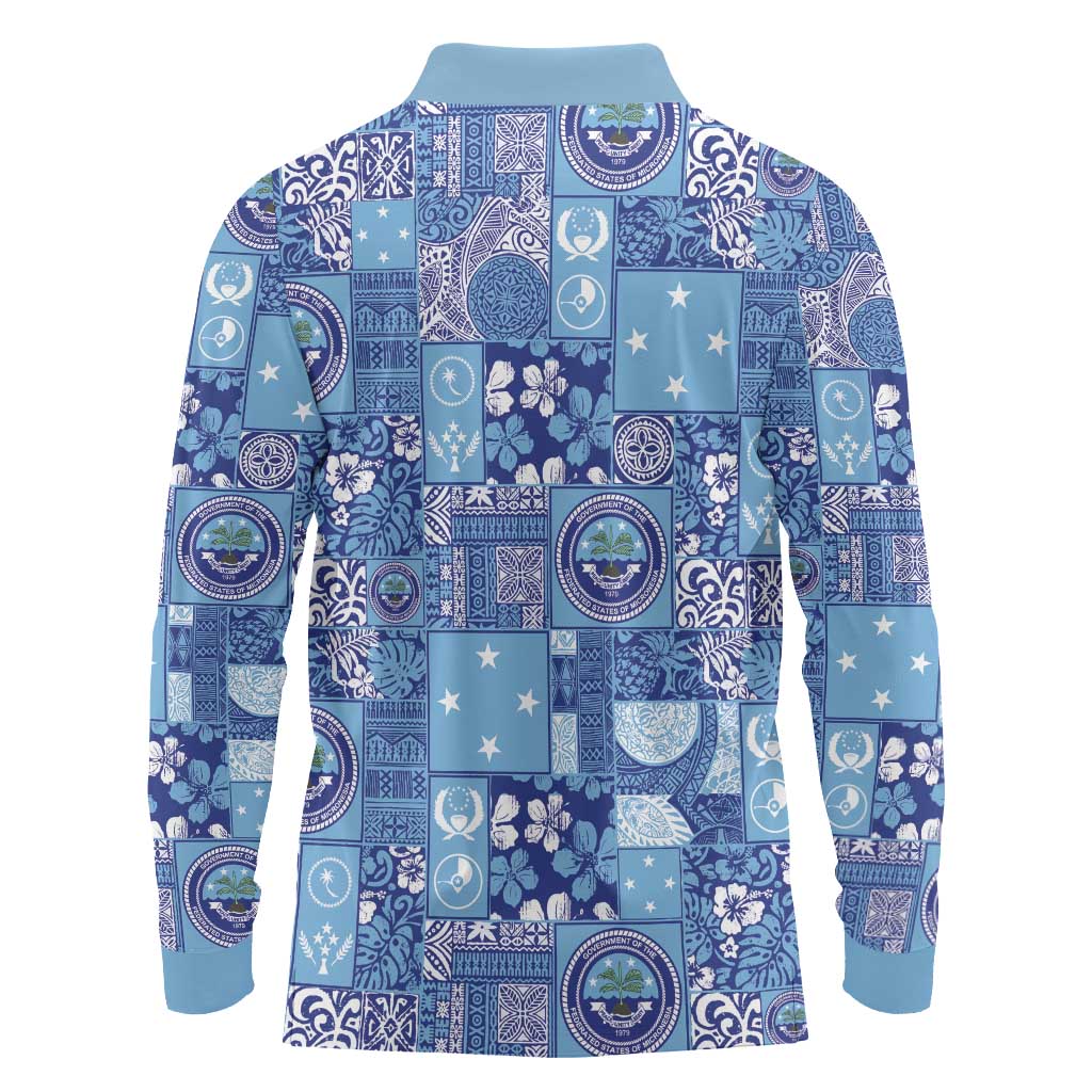 Federated States of Micronesia Merry Christmas Long Sleeve Polo Shirt Pacific Patchwork Xmas Vibes LT9 - Polynesian Pride