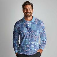 Federated States of Micronesia Merry Christmas Long Sleeve Polo Shirt Pacific Patchwork Xmas Vibes LT9 - Polynesian Pride