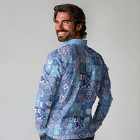 Federated States of Micronesia Merry Christmas Long Sleeve Polo Shirt Pacific Patchwork Xmas Vibes LT9 - Polynesian Pride