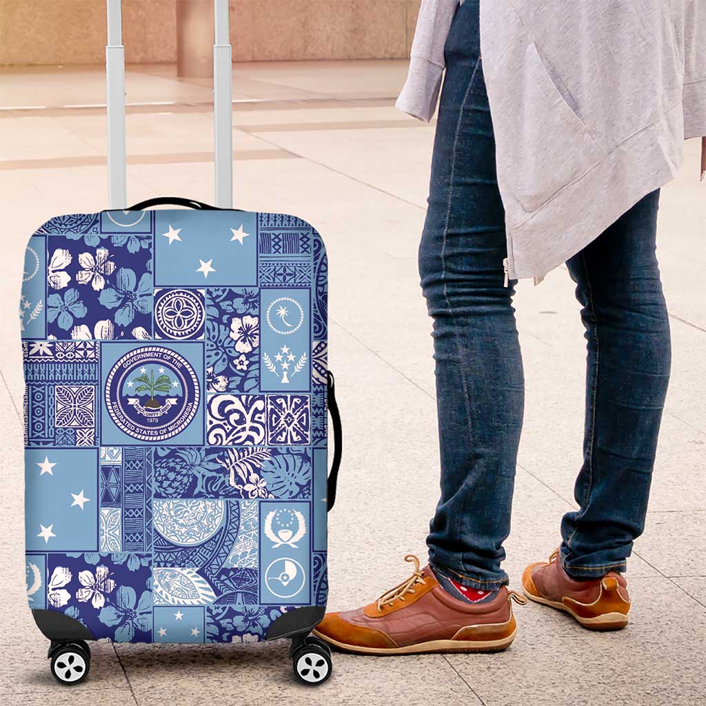 Federated States of Micronesia Merry Christmas Luggage Cover Pacific Patchwork Xmas Vibes - Polynesian Pride