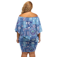 Federated States of Micronesia Merry Christmas Off Shoulder Short Dress Pacific Patchwork Xmas Vibes - Polynesian Pride
