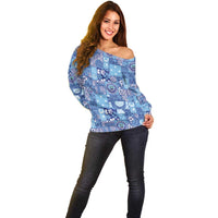 Federated States of Micronesia Merry Christmas Off Shoulder Sweater Pacific Patchwork Xmas Vibes - Polynesian Pride