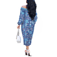 Federated States of Micronesia Merry Christmas Off The Shoulder Long Sleeve Dress Pacific Patchwork Xmas Vibes - Polynesian Pride