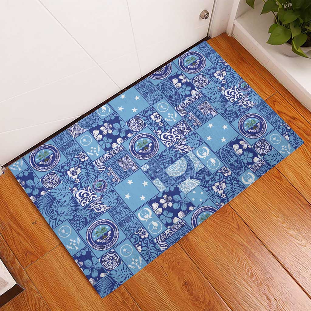 Federated States of Micronesia Merry Christmas Rubber Doormat Pacific Patchwork Xmas Vibes - Polynesian Pride