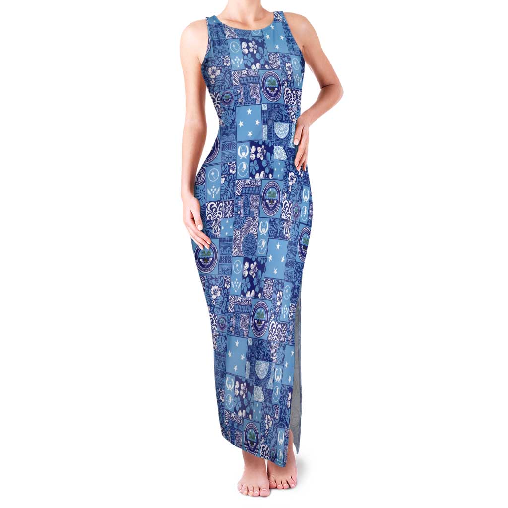 Federated States of Micronesia Merry Christmas Tank Maxi Dress Pacific Patchwork Xmas Vibes - Polynesian Pride