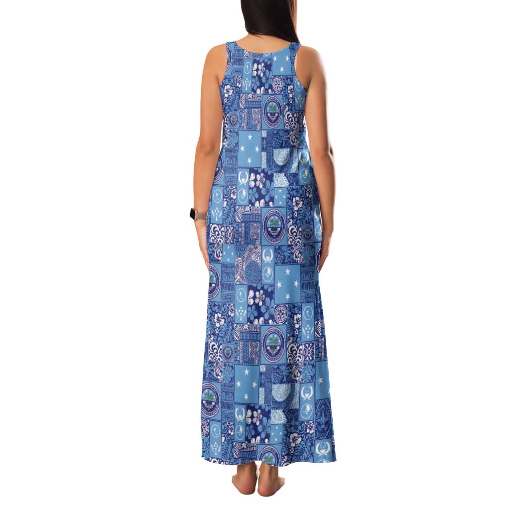Federated States of Micronesia Merry Christmas Tank Maxi Dress Pacific Patchwork Xmas Vibes - Polynesian Pride