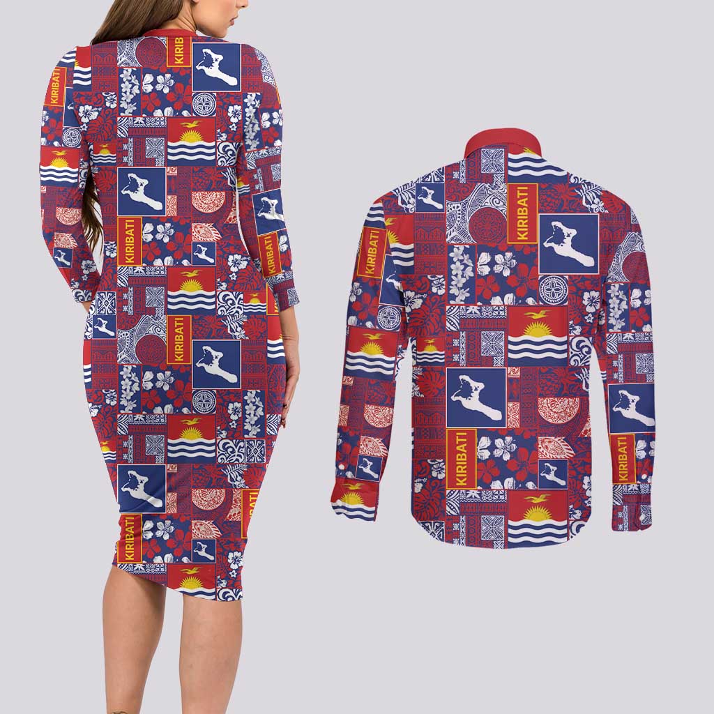 Kiribati Tekeraoi n te Kiritimati Couples Matching Long Sleeve Bodycon Dress and Long Sleeve Button Shirt Pacific Patchwork Xmas Vibes LT9 - Polynesian Pride