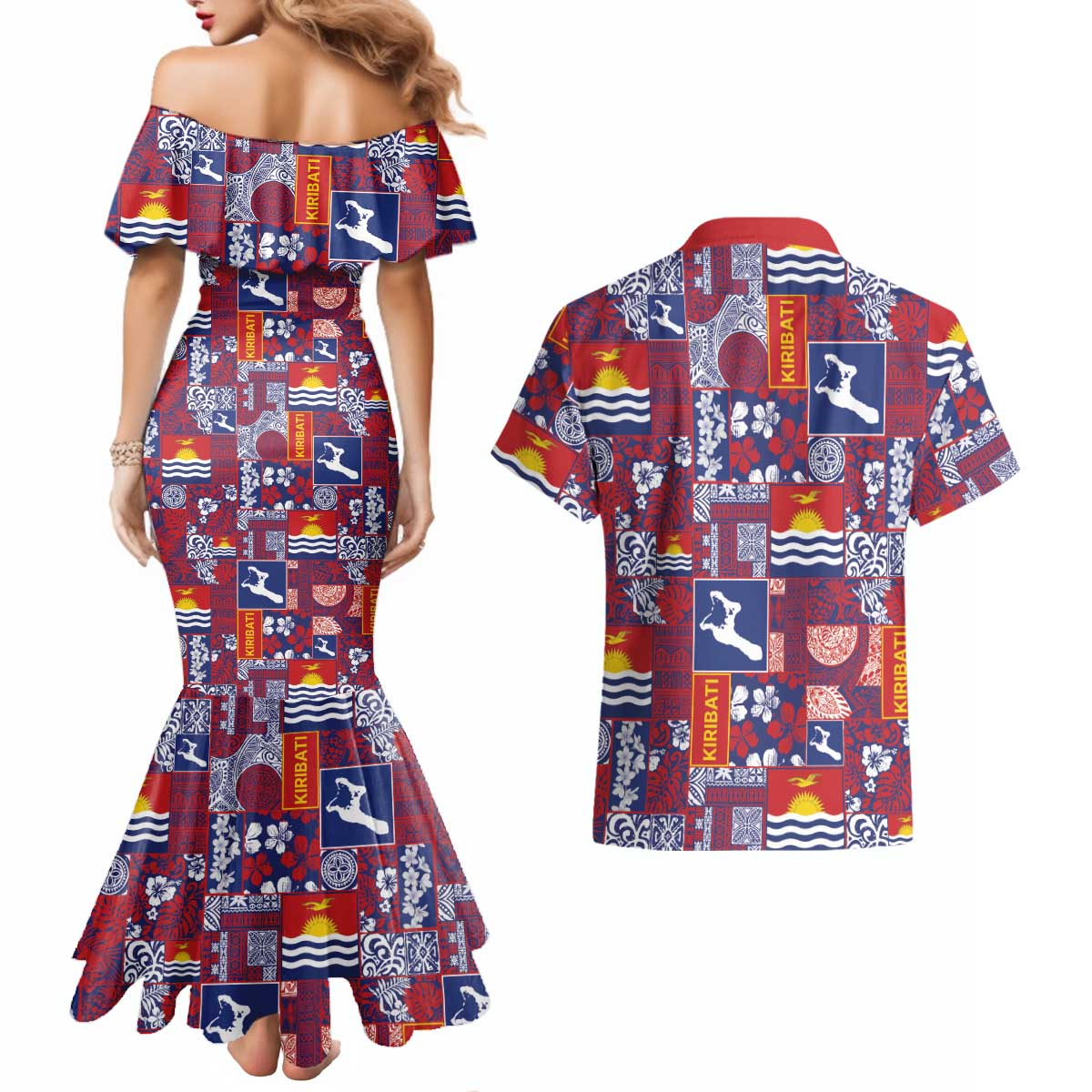 Kiribati Tekeraoi n te Kiritimati Couples Matching Mermaid Dress and Hawaiian Shirt Pacific Patchwork Xmas Vibes LT9 - Polynesian Pride