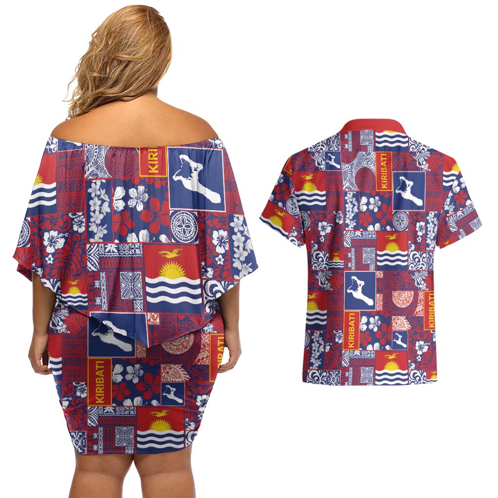 Kiribati Tekeraoi n te Kiritimati Couples Matching Off Shoulder Short Dress and Hawaiian Shirt Pacific Patchwork Xmas Vibes LT9 - Polynesian Pride