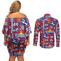 Kiribati Tekeraoi n te Kiritimati Couples Matching Off Shoulder Short Dress and Long Sleeve Button Shirt Pacific Patchwork Xmas Vibes LT9 - Polynesian Pride