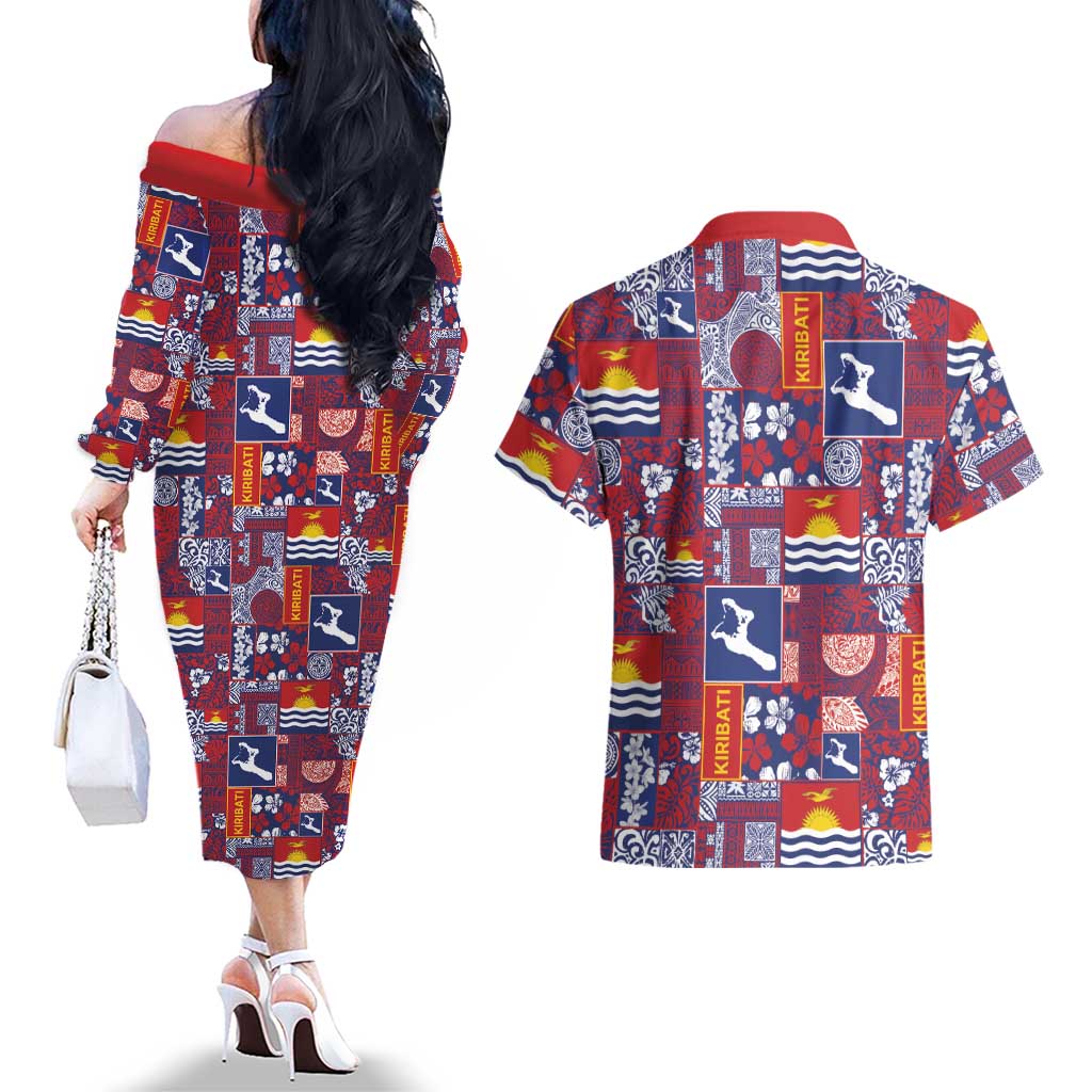 Kiribati Tekeraoi n te Kiritimati Couples Matching Off The Shoulder Long Sleeve Dress and Hawaiian Shirt Pacific Patchwork Xmas Vibes LT9 - Polynesian Pride