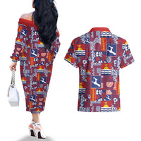 Kiribati Tekeraoi n te Kiritimati Couples Matching Off The Shoulder Long Sleeve Dress and Hawaiian Shirt Pacific Patchwork Xmas Vibes LT9 - Polynesian Pride
