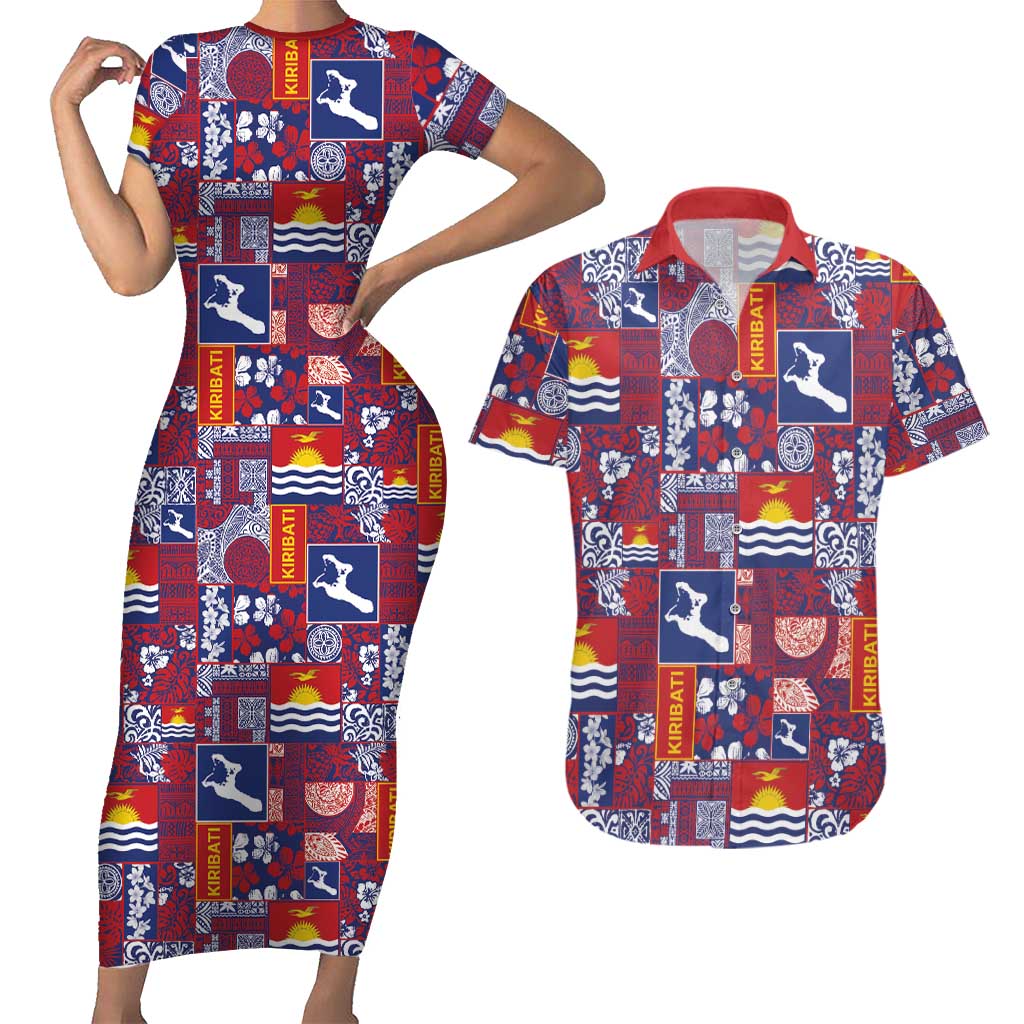 Kiribati Tekeraoi n te Kiritimati Couples Matching Short Sleeve Bodycon Dress and Hawaiian Shirt Pacific Patchwork Xmas Vibes LT9 Red - Polynesian Pride