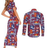 Kiribati Tekeraoi n te Kiritimati Couples Matching Short Sleeve Bodycon Dress and Long Sleeve Button Shirt Pacific Patchwork Xmas Vibes LT9 - Polynesian Pride