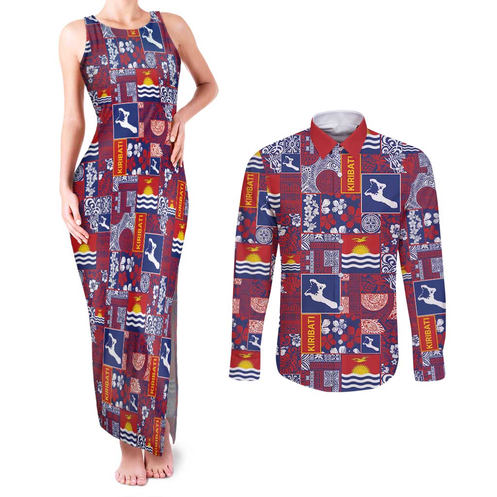Kiribati Tekeraoi n te Kiritimati Couples Matching Tank Maxi Dress and Long Sleeve Button Shirt Pacific Patchwork Xmas Vibes - Polynesian Pride