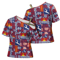 Kiribati Tekeraoi n te Kiritimati Cross Shoulder Shirt Pacific Patchwork Xmas Vibes - Polynesian Pride