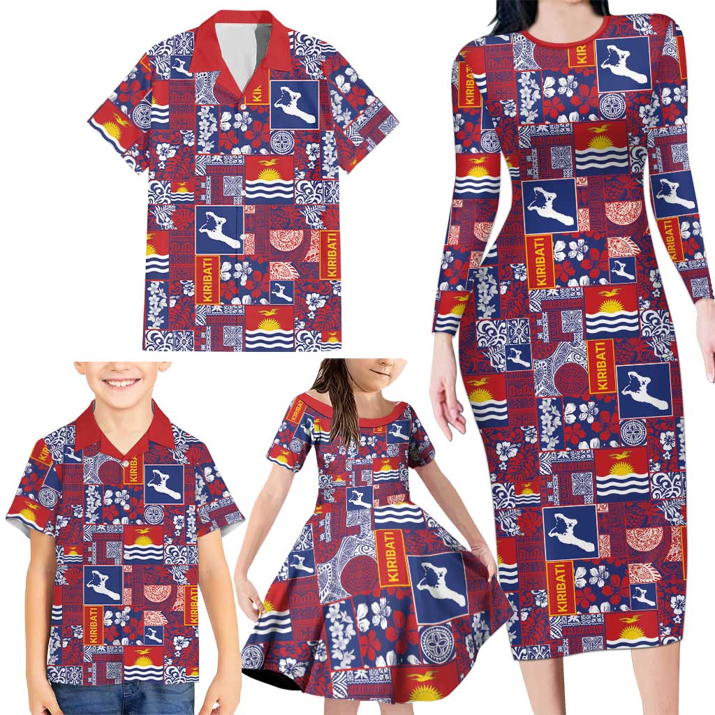 Kiribati Tekeraoi n te Kiritimati Family Matching Long Sleeve Bodycon Dress and Hawaiian Shirt Pacific Patchwork Xmas Vibes - Polynesian Pride