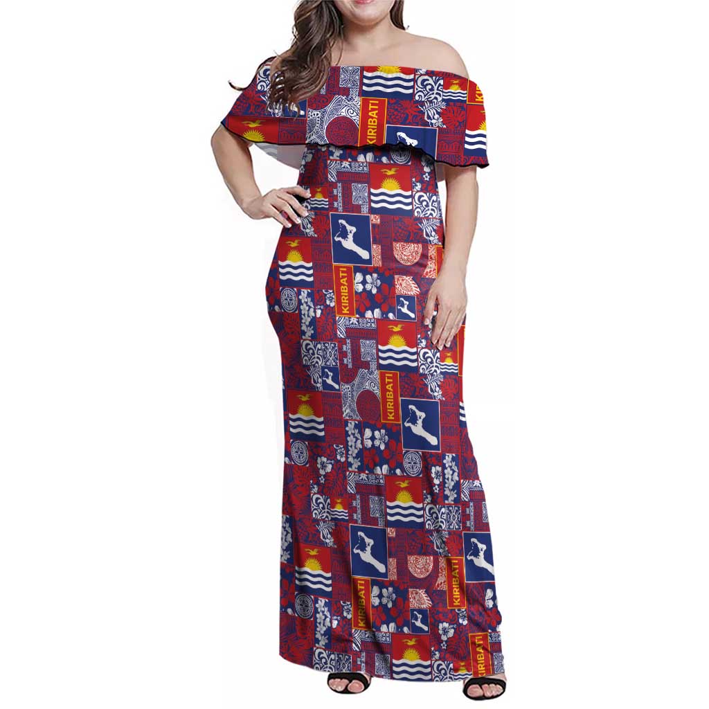Kiribati Tekeraoi n te Kiritimati Family Matching Off Shoulder Maxi Dress and Hawaiian Shirt Pacific Patchwork Xmas Vibes LT9 Mom's Dress Red - Polynesian Pride
