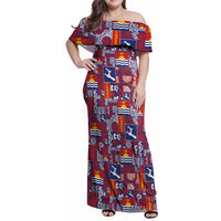 Kiribati Tekeraoi n te Kiritimati Family Matching Off Shoulder Maxi Dress and Hawaiian Shirt Pacific Patchwork Xmas Vibes LT9 Mom's Dress Red - Polynesian Pride