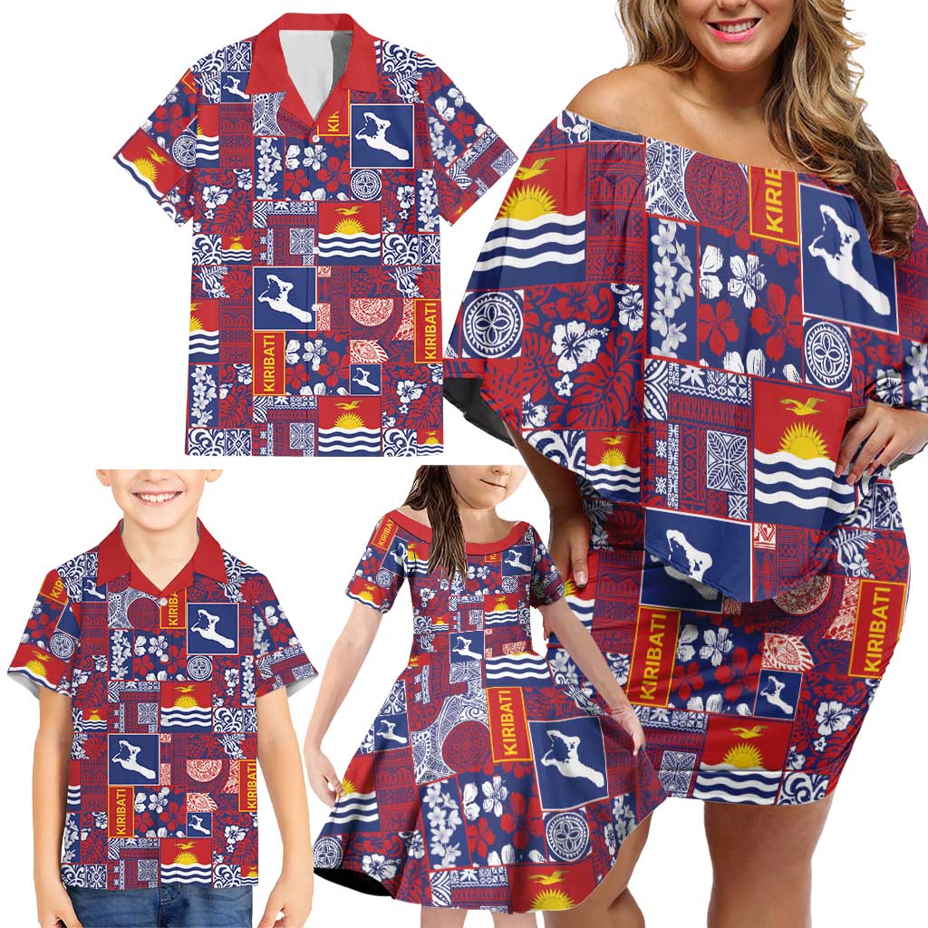 Kiribati Tekeraoi n te Kiritimati Family Matching Off Shoulder Short Dress and Hawaiian Shirt Pacific Patchwork Xmas Vibes - Polynesian Pride