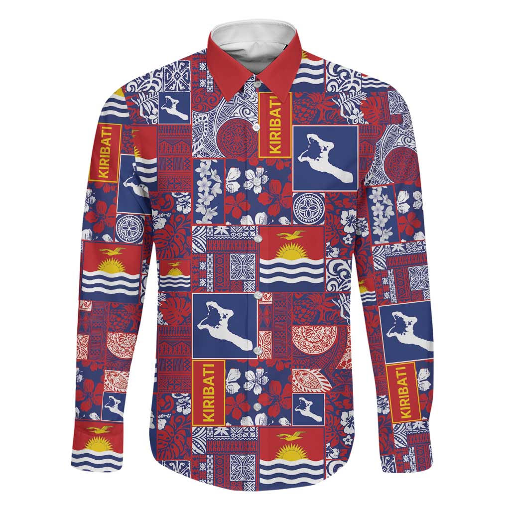 Kiribati Tekeraoi n te Kiritimati Family Matching Off Shoulder Short Dress and Hawaiian Shirt Pacific Patchwork Xmas Vibes LT9 Dad's Shirt - Long Sleeve Red - Polynesian Pride