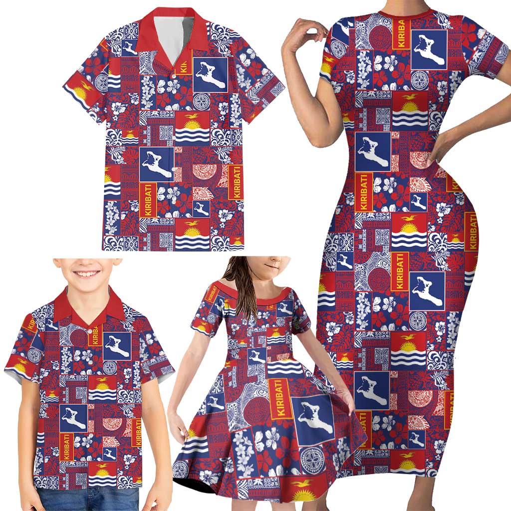 Kiribati Tekeraoi n te Kiritimati Family Matching Short Sleeve Bodycon Dress and Hawaiian Shirt Pacific Patchwork Xmas Vibes LT9 - Polynesian Pride
