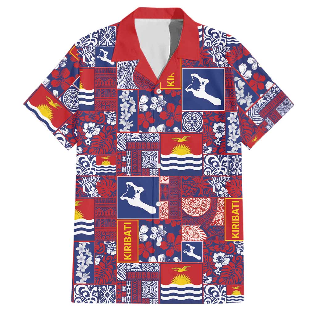 Kiribati Tekeraoi n te Kiritimati Family Matching Short Sleeve Bodycon Dress and Hawaiian Shirt Pacific Patchwork Xmas Vibes LT9 Dad's Shirt - Short Sleeve Red - Polynesian Pride