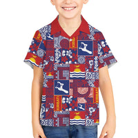 Kiribati Tekeraoi n te Kiritimati Family Matching Summer Maxi Dress and Hawaiian Shirt Pacific Patchwork Xmas Vibes LT9 Son's Shirt Red - Polynesian Pride
