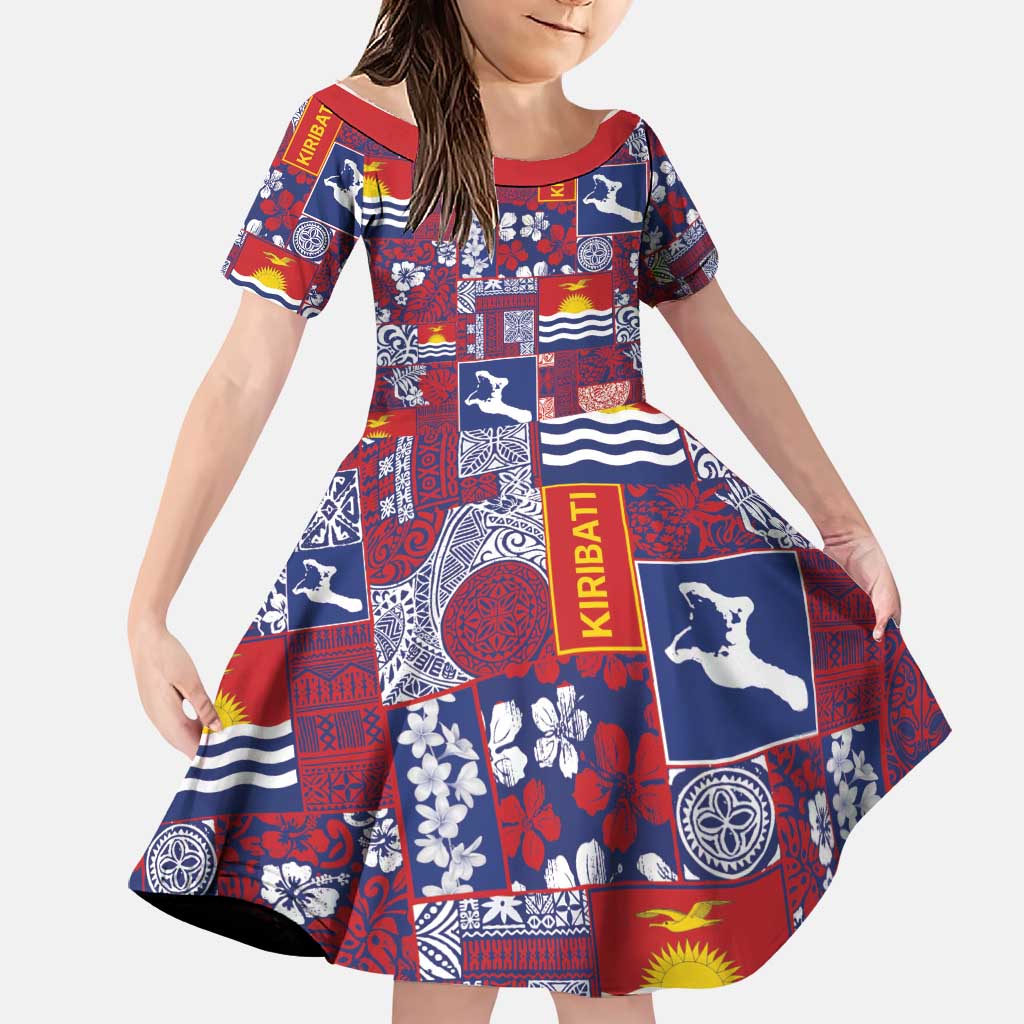 Kiribati Tekeraoi n te Kiritimati Family Matching Tank Maxi Dress and Hawaiian Shirt Pacific Patchwork Xmas Vibes LT9 Daughter's Dress Red - Polynesian Pride