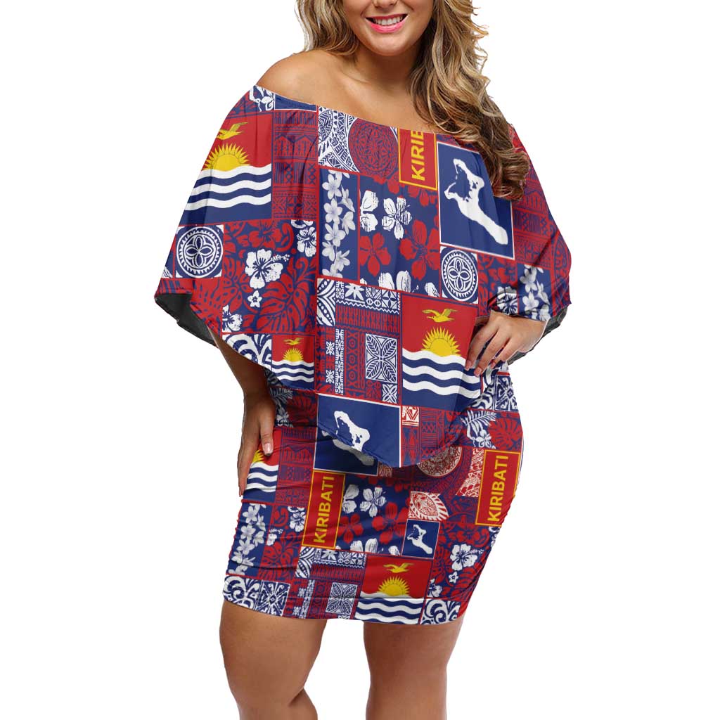 Kiribati Tekeraoi n te Kiritimati Off Shoulder Short Dress Pacific Patchwork Xmas Vibes - Polynesian Pride