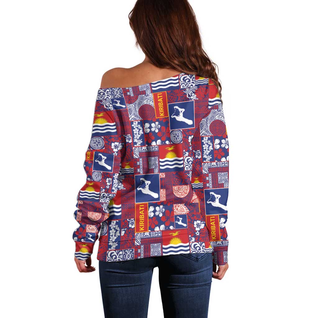 Kiribati Tekeraoi n te Kiritimati Off Shoulder Sweater Pacific Patchwork Xmas Vibes LT9 - Polynesian Pride