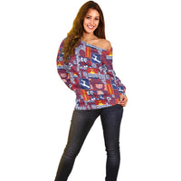 Kiribati Tekeraoi n te Kiritimati Off Shoulder Sweater Pacific Patchwork Xmas Vibes LT9 - Polynesian Pride