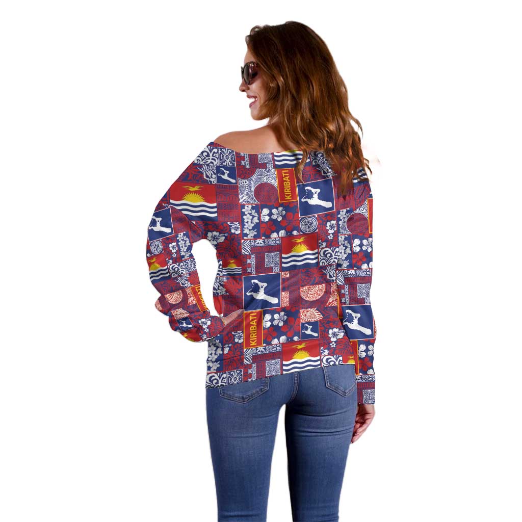 Kiribati Tekeraoi n te Kiritimati Off Shoulder Sweater Pacific Patchwork Xmas Vibes LT9 - Polynesian Pride