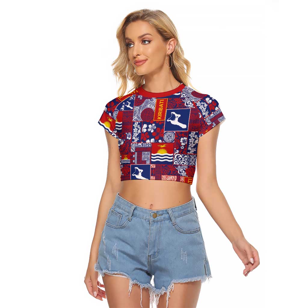 Kiribati Tekeraoi n te Kiritimati Raglan Cropped T Shirt Pacific Patchwork Xmas Vibes - Polynesian Pride