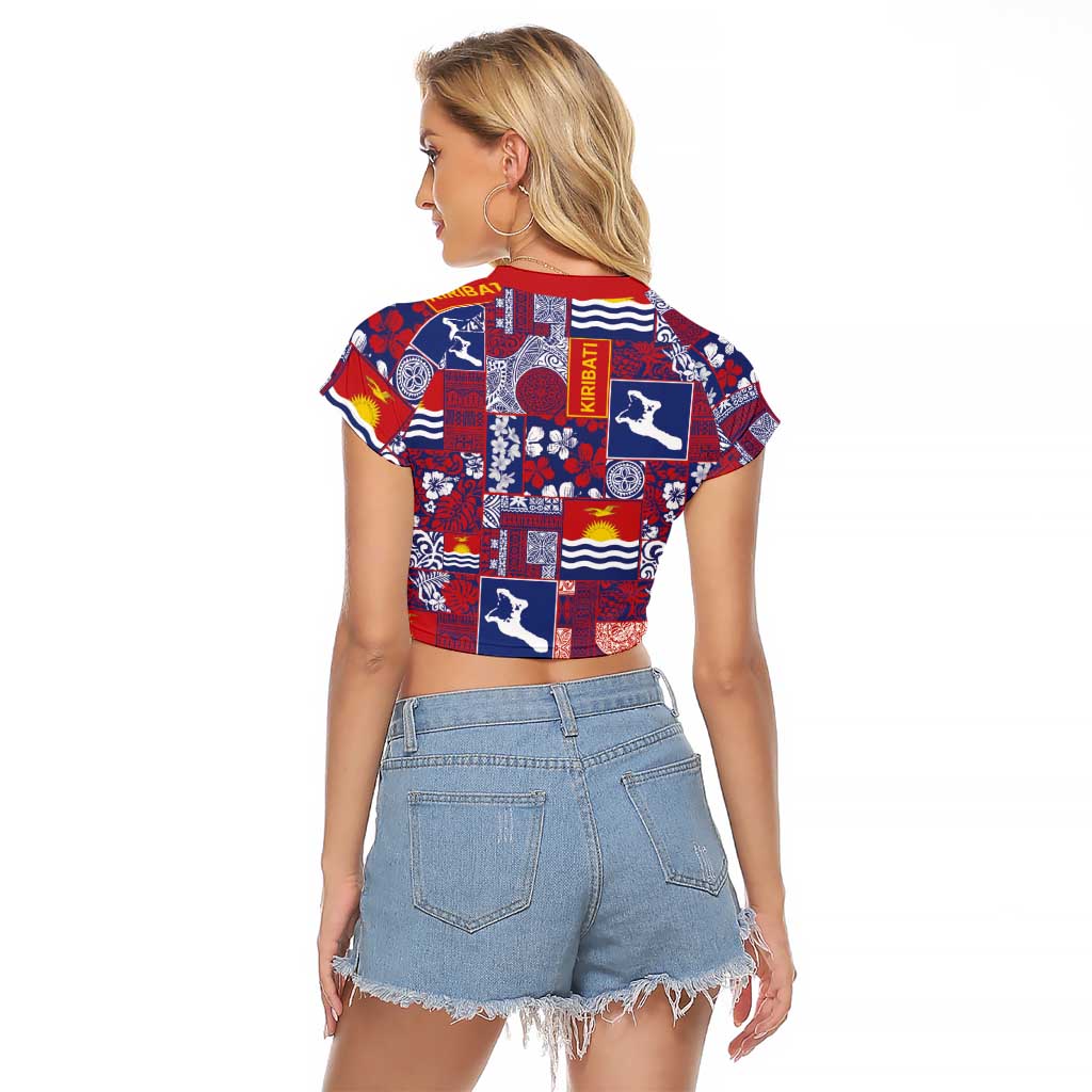 Kiribati Tekeraoi n te Kiritimati Raglan Cropped T Shirt Pacific Patchwork Xmas Vibes - Polynesian Pride