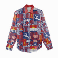 Kiribati Tekeraoi n te Kiritimati Women Casual Shirt Pacific Patchwork Xmas Vibes - Polynesian Pride