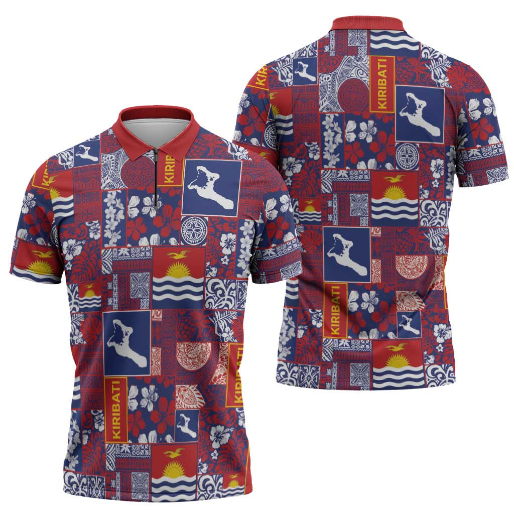 Kiribati Tekeraoi n te Kiritimati Zipper Polo Shirt Pacific Patchwork Xmas Vibes - Polynesian Pride