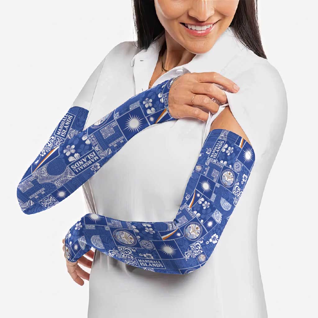 Marshall Islands Merry Christmas Arm Sleeves Pacific Patchwork Xmas Vibes - Polynesian Pride