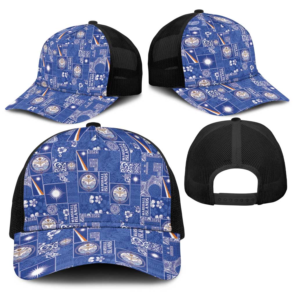 Marshall Islands Merry Christmas Baseball Net Cap Pacific Patchwork Xmas Vibes - Polynesian Pride