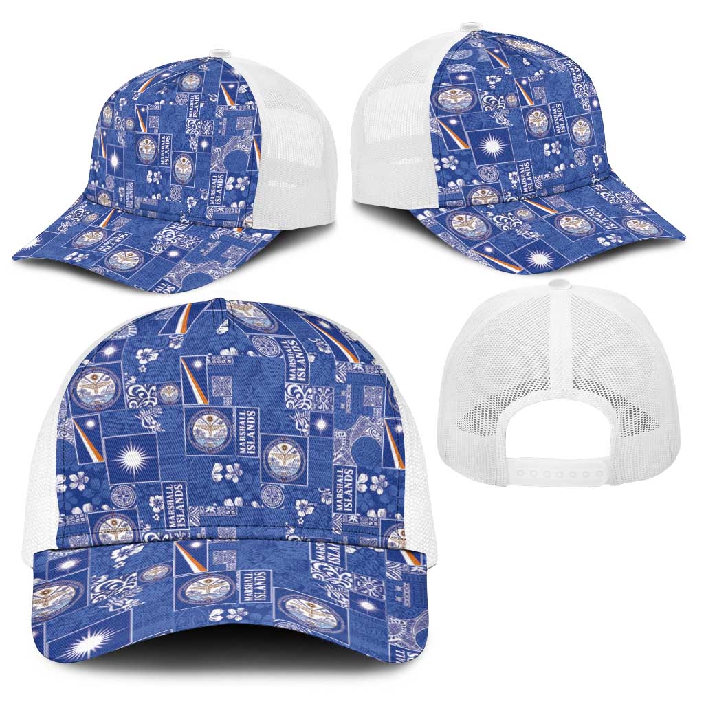 Marshall Islands Merry Christmas Baseball Net Cap Pacific Patchwork Xmas Vibes - Polynesian Pride