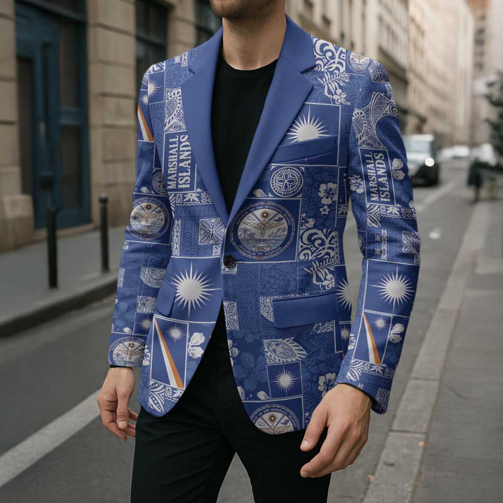 Marshall Islands Merry Christmas Blazer Pacific Patchwork Xmas Vibes - Polynesian Pride